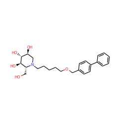 OC[C@@H]1[C@@H](O)[C@H](O)[C@@H](O)CN1CCCCCOCc1ccc(-c2ccccc2)cc1 ZINC000299820918