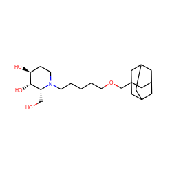 OC[C@@H]1[C@H](O)[C@@H](O)CCN1CCCCCOCC12CC3CC(CC(C3)C1)C2 ZINC000084619381