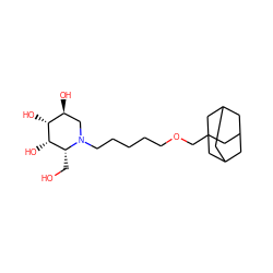 OC[C@@H]1[C@H](O)[C@H](O)[C@@H](O)CN1CCCCCOCC12CC3CC(CC(C3)C1)C2 ZINC000049089776