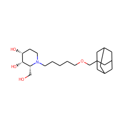 OC[C@@H]1[C@H](O)[C@H](O)CCN1CCCCCOCC12CC3CC(CC(C3)C1)C2 ZINC000084604259