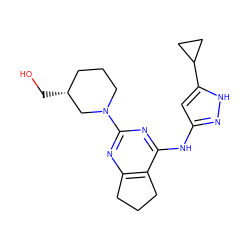 OC[C@@H]1CCCN(c2nc3c(c(Nc4cc(C5CC5)[nH]n4)n2)CCC3)C1 ZINC000299871730