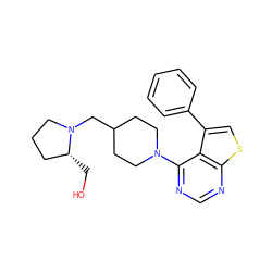 OC[C@@H]1CCCN1CC1CCN(c2ncnc3scc(-c4ccccc4)c23)CC1 ZINC000653748840