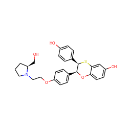 OC[C@@H]1CCCN1CCOc1ccc([C@@H]2Oc3ccc(O)cc3S[C@@H]2c2ccc(O)cc2)cc1 ZINC000028373535