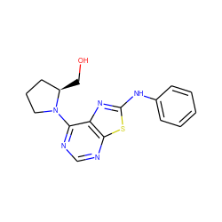 OC[C@@H]1CCCN1c1ncnc2sc(Nc3ccccc3)nc12 ZINC000653833399