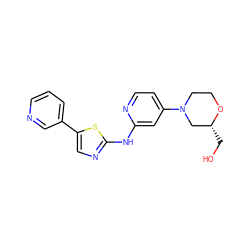 OC[C@@H]1CN(c2ccnc(Nc3ncc(-c4cccnc4)s3)c2)CCO1 ZINC000034836634