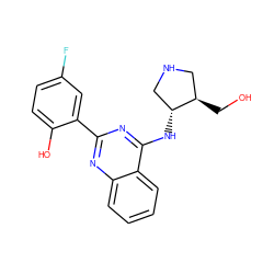 OC[C@@H]1CNC[C@H]1Nc1nc(-c2cc(F)ccc2O)nc2ccccc12 ZINC000059288690