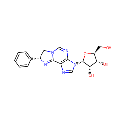 OC[C@@H]1O[C@@H](n2cnc3c2N=CN2C[C@@H](c4ccccc4)N=C32)[C@@H](O)[C@H]1O ZINC000027733773