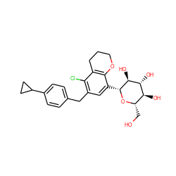 OC[C@@H]1O[C@H](c2cc(Cc3ccc(C4CC4)cc3)c(Cl)c3c2OCCC3)[C@@H](O)[C@H](O)[C@H]1O ZINC001772580920