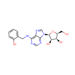 OC[C@@H]1O[C@H](n2cnc3c(NCc4ccccc4O)ncnc32)[C@H](O)[C@@H]1O ZINC000013308154