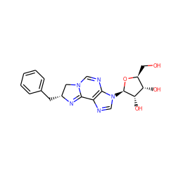 OC[C@@H]1O[C@H](n2cnc3c2N=CN2C[C@@H](Cc4ccccc4)N=C32)[C@@H](O)[C@H]1O ZINC000000577195