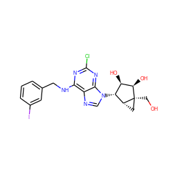 OC[C@]12C[C@@H]1[C@H](n1cnc3c(NCc4cccc(I)c4)nc(Cl)nc31)[C@@H](O)[C@H]2O ZINC000100923952