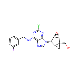 OC[C@]12C[C@@H]1[C@H](n1cnc3c(NCc4cccc(I)c4)nc(Cl)nc31)[C@H]1O[C@@H]12 ZINC000100923929