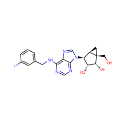 OC[C@]12C[C@@H]1[C@H](n1cnc3c(NCc4cccc(I)c4)ncnc31)[C@@H](O)[C@H]2O ZINC000100919505