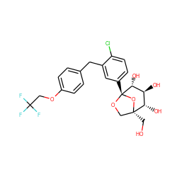 OC[C@]12CO[C@@](c3ccc(Cl)c(Cc4ccc(OCC(F)(F)F)cc4)c3)(O1)[C@H](O)[C@@H](O)[C@@H]2O ZINC000145718613