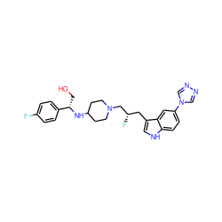 OC[C@H](NC1CCN(C[C@@H](F)Cc2c[nH]c3ccc(-n4cnnc4)cc23)CC1)c1ccc(F)cc1 ZINC000003827602