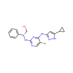 OC[C@H](Nc1ncc(Br)c(Nc2cc(C3CC3)[nH]n2)n1)c1ccccc1 ZINC000040848148