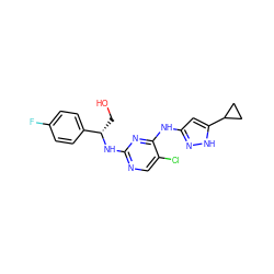 OC[C@H](Nc1ncc(Cl)c(Nc2cc(C3CC3)[nH]n2)n1)c1ccc(F)cc1 ZINC000040847617