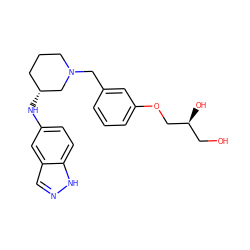 OC[C@H](O)COc1cccc(CN2CCC[C@@H](Nc3ccc4[nH]ncc4c3)C2)c1 ZINC000114338836