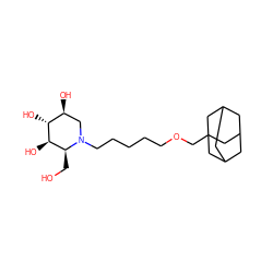 OC[C@H]1[C@@H](O)[C@H](O)[C@@H](O)CN1CCCCCOCC12CC3CC(CC(C3)C1)C2 ZINC000049054534