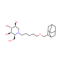 OC[C@H]1[C@@H](O)[C@H](O)[C@@H](O)CN1CCCCCOCC1C2CC3CC(C2)CC1C3 ZINC000299818695