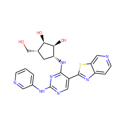 OC[C@H]1C[C@@H](Nc2nc(Nc3cccnc3)ncc2-c2nc3ccncc3s2)[C@H](O)[C@@H]1O ZINC000207492956