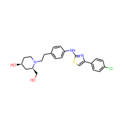 OC[C@H]1C[C@@H](O)CCN1CCc1ccc(Nc2nc(-c3ccc(Cl)cc3)cs2)cc1 ZINC000096274030