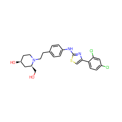 OC[C@H]1C[C@@H](O)CCN1CCc1ccc(Nc2nc(-c3ccc(Cl)cc3Cl)cs2)cc1 ZINC000096274007