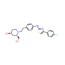 OC[C@H]1C[C@@H](O)CCN1CCc1ccc(Nc2nc(-c3ccc(F)cc3)cs2)cc1 ZINC000096274012