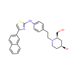 OC[C@H]1C[C@@H](O)CCN1CCc1ccc(Nc2nc(-c3ccc4ccccc4c3)cs2)cc1 ZINC000096274018