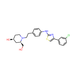 OC[C@H]1C[C@@H](O)CCN1CCc1ccc(Nc2nc(-c3cccc(Cl)c3)cs2)cc1 ZINC000096274029