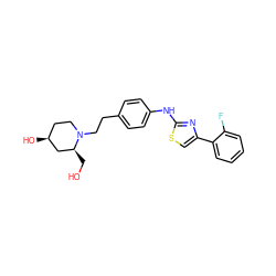 OC[C@H]1C[C@@H](O)CCN1CCc1ccc(Nc2nc(-c3ccccc3F)cs2)cc1 ZINC000096274027