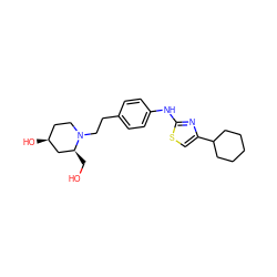 OC[C@H]1C[C@@H](O)CCN1CCc1ccc(Nc2nc(C3CCCCC3)cs2)cc1 ZINC000096274023