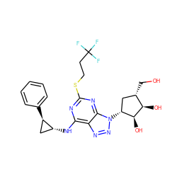 OC[C@H]1C[C@@H](n2nnc3c(N[C@@H]4C[C@H]4c4ccccc4)nc(SCCC(F)(F)F)nc32)[C@H](O)[C@@H]1O ZINC000028957439