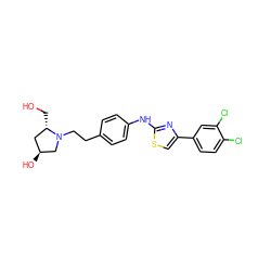 OC[C@H]1C[C@H](O)CN1CCc1ccc(Nc2nc(-c3ccc(Cl)c(Cl)c3)cs2)cc1 ZINC000096274021