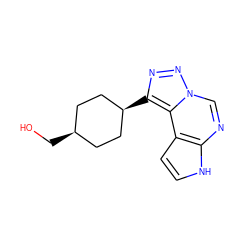 OC[C@H]1CC[C@@H](c2nnn3cnc4[nH]ccc4c23)CC1 ZINC001772630385