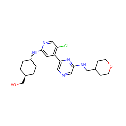 OC[C@H]1CC[C@H](Nc2cc(-c3cncc(NCC4CCOCC4)n3)c(Cl)cn2)CC1 ZINC000261165800