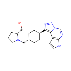 OC[C@H]1CCCN1C[C@H]1CC[C@H](c2nnn3cnc4[nH]ccc4c23)CC1 ZINC001772605209