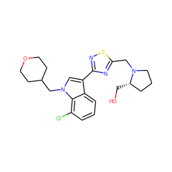 OC[C@H]1CCCN1Cc1nc(-c2cn(CC3CCOCC3)c3c(Cl)cccc23)ns1 ZINC000066111972