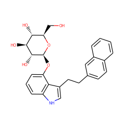 OC[C@H]1O[C@@H](Oc2cccc3[nH]cc(CCc4ccc5ccccc5c4)c23)[C@H](O)[C@@H](O)[C@@H]1O ZINC000028571478