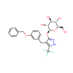 OC[C@H]1O[C@@H](Oc2n[nH]c(C(F)(F)F)c2Cc2cccc(OCc3ccccc3)c2)[C@H](O)[C@@H](O)[C@@H]1O ZINC000095574396