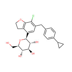 OC[C@H]1O[C@@H](c2cc(Cc3ccc(C4CC4)cc3)c(Cl)c3c2CCO3)[C@H](O)[C@@H](O)[C@@H]1O ZINC000206062649