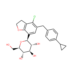 OC[C@H]1O[C@@H](c2cc(Cc3ccc(C4CC4)cc3)c(Cl)c3c2OCC3)[C@H](O)[C@@H](O)[C@@H]1O ZINC000206065225