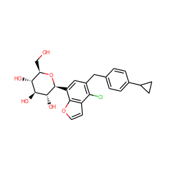 OC[C@H]1O[C@@H](c2cc(Cc3ccc(C4CC4)cc3)c(Cl)c3ccoc23)[C@H](O)[C@@H](O)[C@@H]1O ZINC000206068658