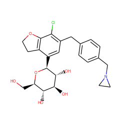 OC[C@H]1O[C@@H](c2cc(Cc3ccc(CN4CC4)cc3)c(Cl)c3c2CCO3)[C@H](O)[C@@H](O)[C@@H]1O ZINC000142232348