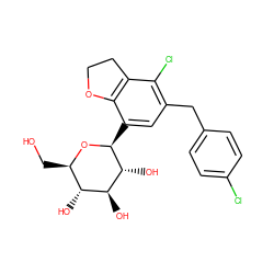 OC[C@H]1O[C@@H](c2cc(Cc3ccc(Cl)cc3)c(Cl)c3c2OCC3)[C@H](O)[C@@H](O)[C@@H]1O ZINC000206070674