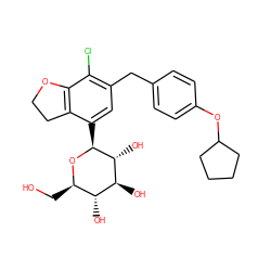 OC[C@H]1O[C@@H](c2cc(Cc3ccc(OC4CCCC4)cc3)c(Cl)c3c2CCO3)[C@H](O)[C@@H](O)[C@@H]1O ZINC000206069136