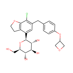 OC[C@H]1O[C@@H](c2cc(Cc3ccc(OC4COC4)cc3)c(Cl)c3c2CCO3)[C@H](O)[C@@H](O)[C@@H]1O ZINC000206066503