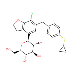 OC[C@H]1O[C@@H](c2cc(Cc3ccc(SC4CC4)cc3)c(Cl)c3c2CCO3)[C@H](O)[C@@H](O)[C@@H]1O ZINC000142264955