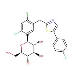 OC[C@H]1O[C@@H](c2cc(Cc3ncc(-c4ccc(F)cc4)s3)c(Cl)cc2F)[C@H](O)[C@@H](O)[C@@H]1O ZINC000071281445