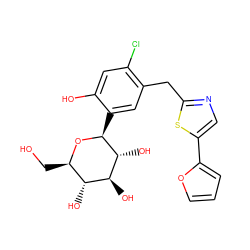 OC[C@H]1O[C@@H](c2cc(Cc3ncc(-c4ccco4)s3)c(Cl)cc2O)[C@H](O)[C@@H](O)[C@@H]1O ZINC000071281499